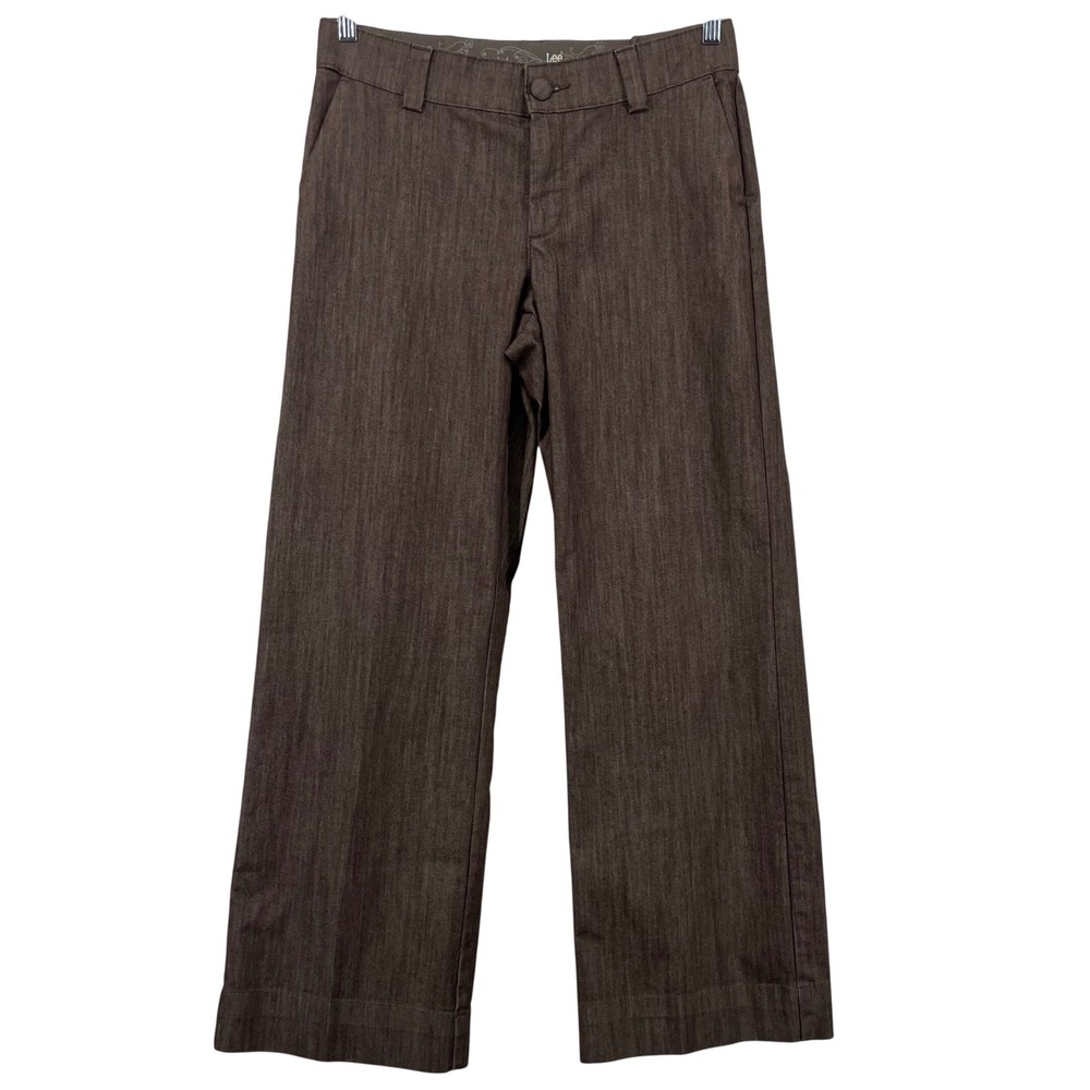 Lee Women Size 12 Short Platinum Label Wide Leg Trousers Brown Premium Fit Pants